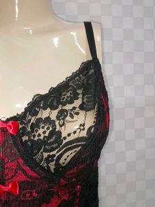 (400)Seductive Red &amp; Black Lace Camisole