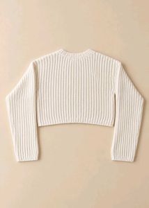IVORY WHITE RIBBED KNIT CROPPED SWEATER