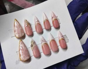 white and pink press on nails set