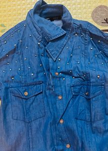 Sparkling Denim Shirt Dress