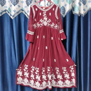 Maroon Embroidered Anarkali Style Gown