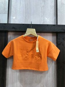 Orange Cropped "Cool Vibes" T-Shirt