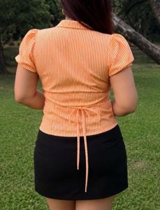 Orange Striped Button-Up Top