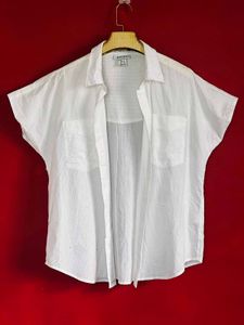 White Seersucker Button-Up Top