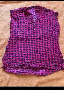 Women's Pink &amp; Black Checkered Top