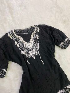 Black Embroidered Boho Kurta