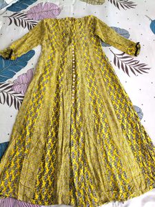 Yellow Printed Ethnic Gown