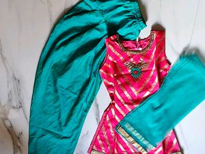 Vibrant Pink &amp; Teal Kurta Set with Dupatta