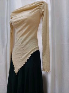 Asymmetrical Hem Ribbed Long Sleeve Top