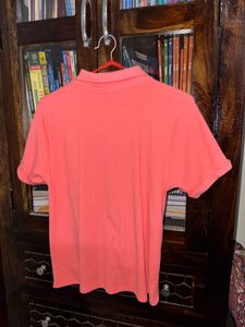 Coral Ruched Button-Up Crop Top