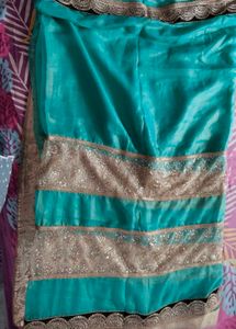 Beautiful Teal Saree with Embellished Border🔥✨