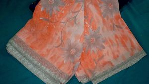 Orange Floral Print Saree
