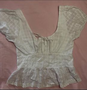 White Checkered Peplum Top