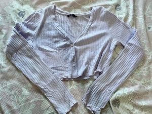 Lavender Ribbed Cropped Cardigan