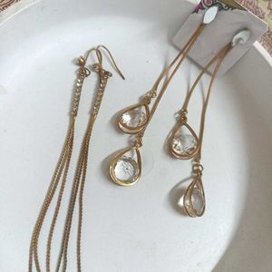 Elegant Gold Drop Earrings with Crystals