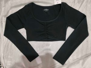 Chic Black Ruched Crop Top