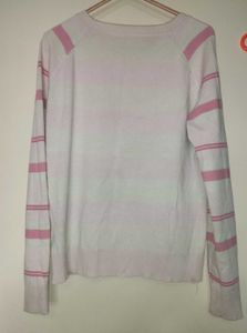 Pink Striped Long Sleeve V-Neck Top