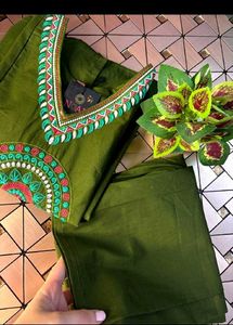 Olive Green Embroidered Kurta Set