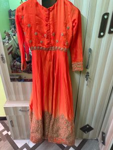 Orange Embroidered Anarkali