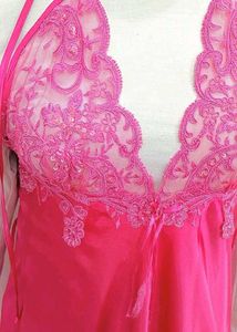 dubai Vibrant Pink Lace Trim Nightgown