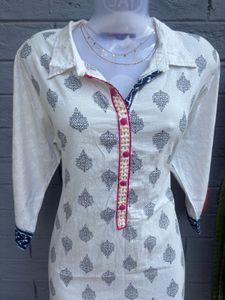 Stylish White Printed Kurta