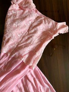Elegant Pink Lace Peplum Gown