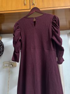 New “GINGER” Maroon Puff Sleeve Midi Dress
