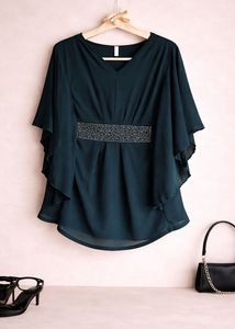 Elegant Embellished Teal Tunic Top