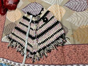 Crocheted Poncho with Tassels woolen