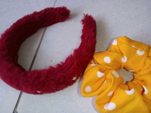 Fuzzy Red Headband &amp; Polka Dot Scrunchie Set