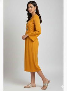 Elegant Woolen Mustard Embroidered Kurti