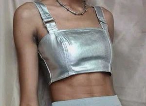 Metallic Silver Cropped Tank Top