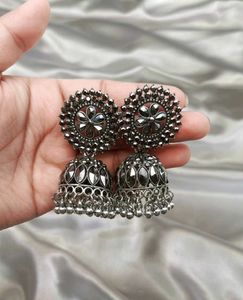 pinterest Oxidized Silver Jhumka earrings