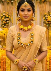Yellow Floral Haldi Jewellery Set