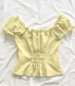 Yellow off shoulder waffle top