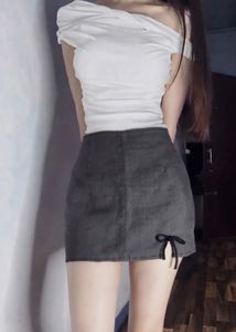 Chic Denim Mini Skirt with Bow Detail