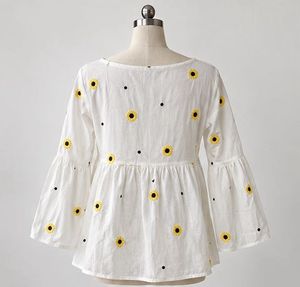Charming Sunflower Embroidered Bell Sleeve Top