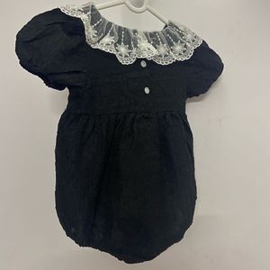 Baby Girls Black Lace Collar Romper