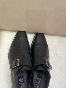 Men's Black Leather Monk Strap Shoes
