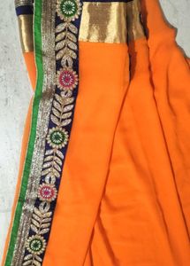 Orange Saree with Embroidered Border