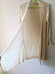 Cream Ribbed Longline Cardigan