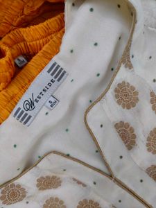 Elegant White &amp; Gold Print Kurta