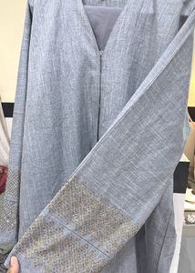 Elegant Grey Abaya , front open with buttons and w