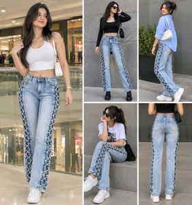 Light Blue Lace-Up Side Detail Straight Fit Jeans
