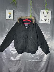CARTER Black Fur Hooded Bomber Jacket