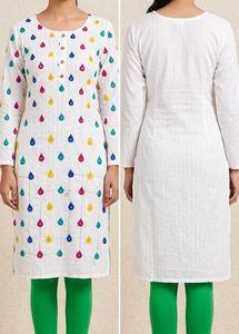 White Kurta with Colorful Droplet Print
