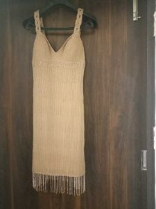Eye-catching Beige Stap Dress Fully Loaded