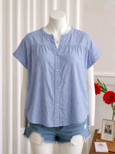 Cute light Blue Printed Button-Up Top