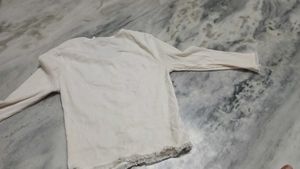 Cream Ribbed Cardigan with Lace Trim