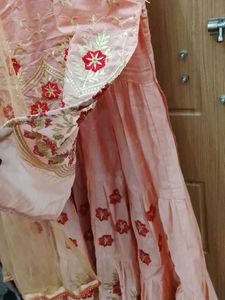 Elegant Peach Maxi Dress with Dupatta